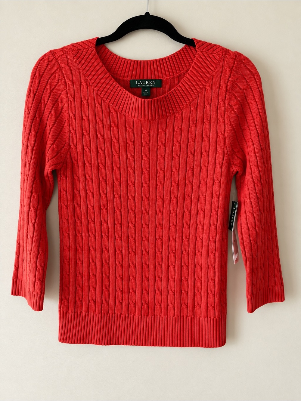 Lauren Ralph Lauren Cable Knit Sweater Coral Red Crewneck M NWT